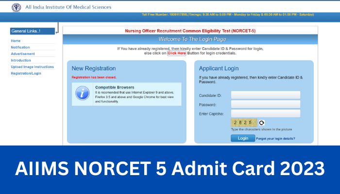 AIIMS NORCET 5 Admit Card 2023