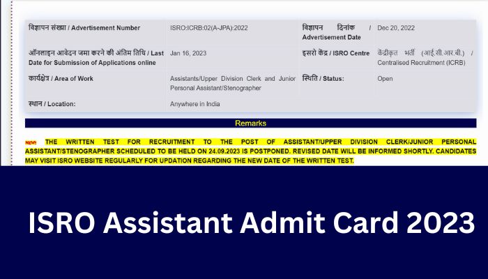 ISRO Assistant Admit Card 2023